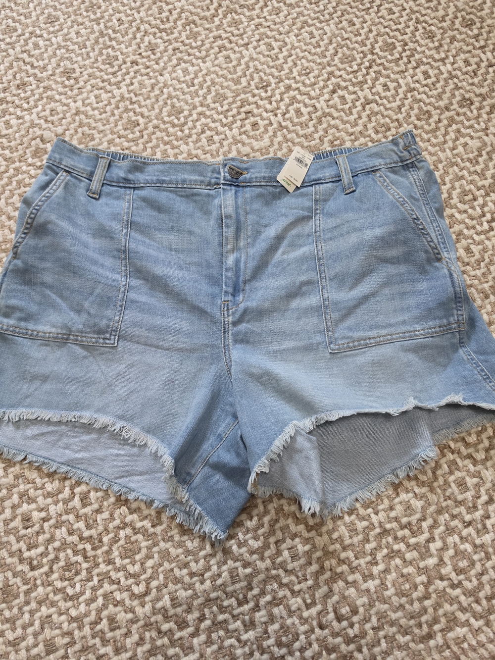 AE Light Blue Denim High-Rise Frayed Hem Women's Shorts